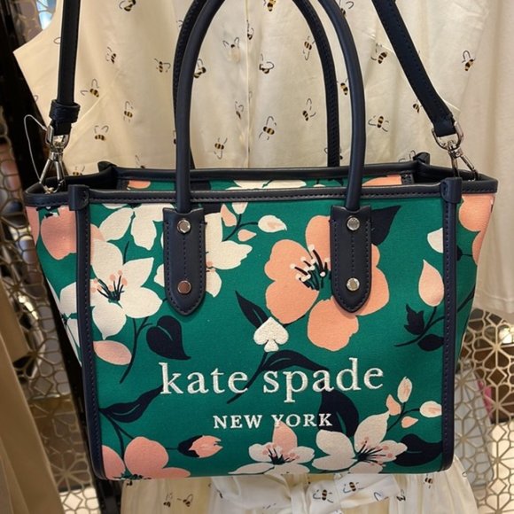 Kate Spade Small Tote Crossbody Bag Lily Blooms Green Multi - Picture 2 of 16